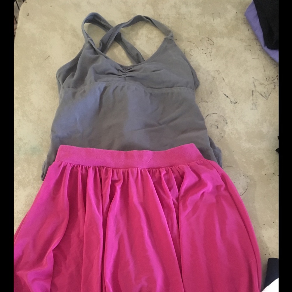 Gray leotard and pink ballet skirt